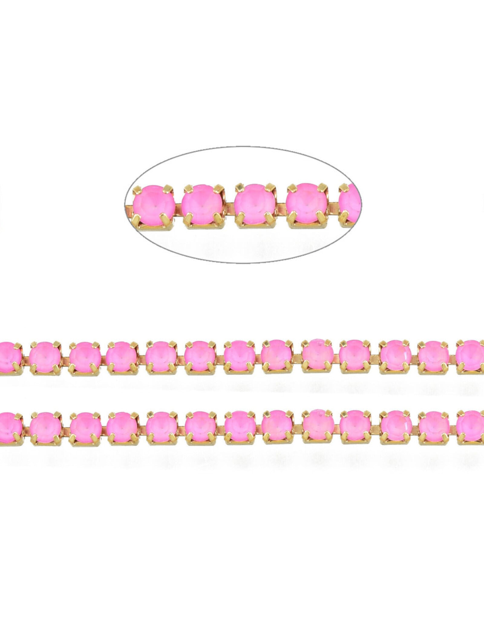 Rhinestone Banding 1 row 2mm Gold/Pink Opal  x1 foot
