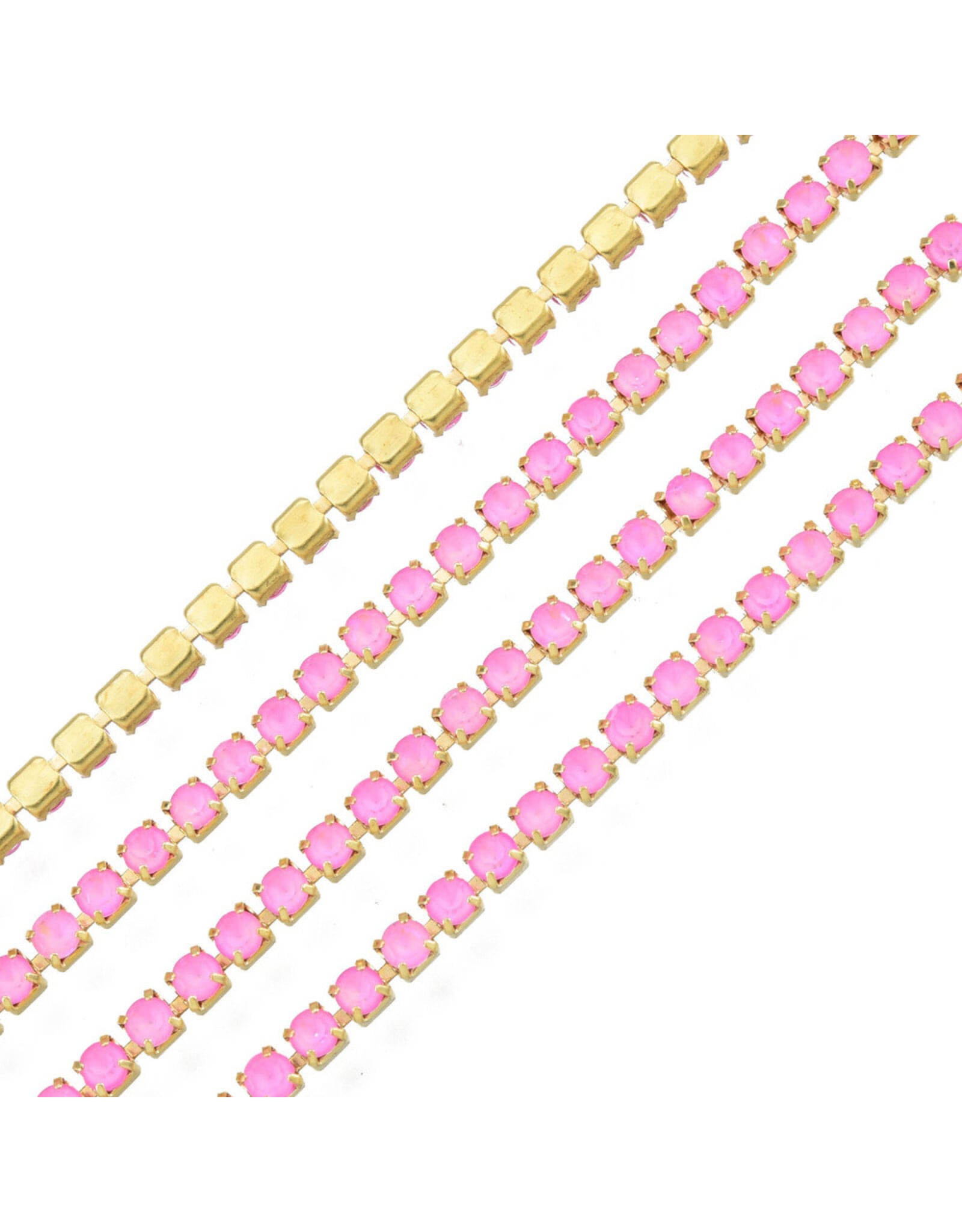 Rhinestone Banding 1 row 2mm Gold/Pink Opal  x1 foot