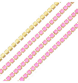 Rhinestone Banding 1 row 2mm Gold/Pink Opal  x1 foot