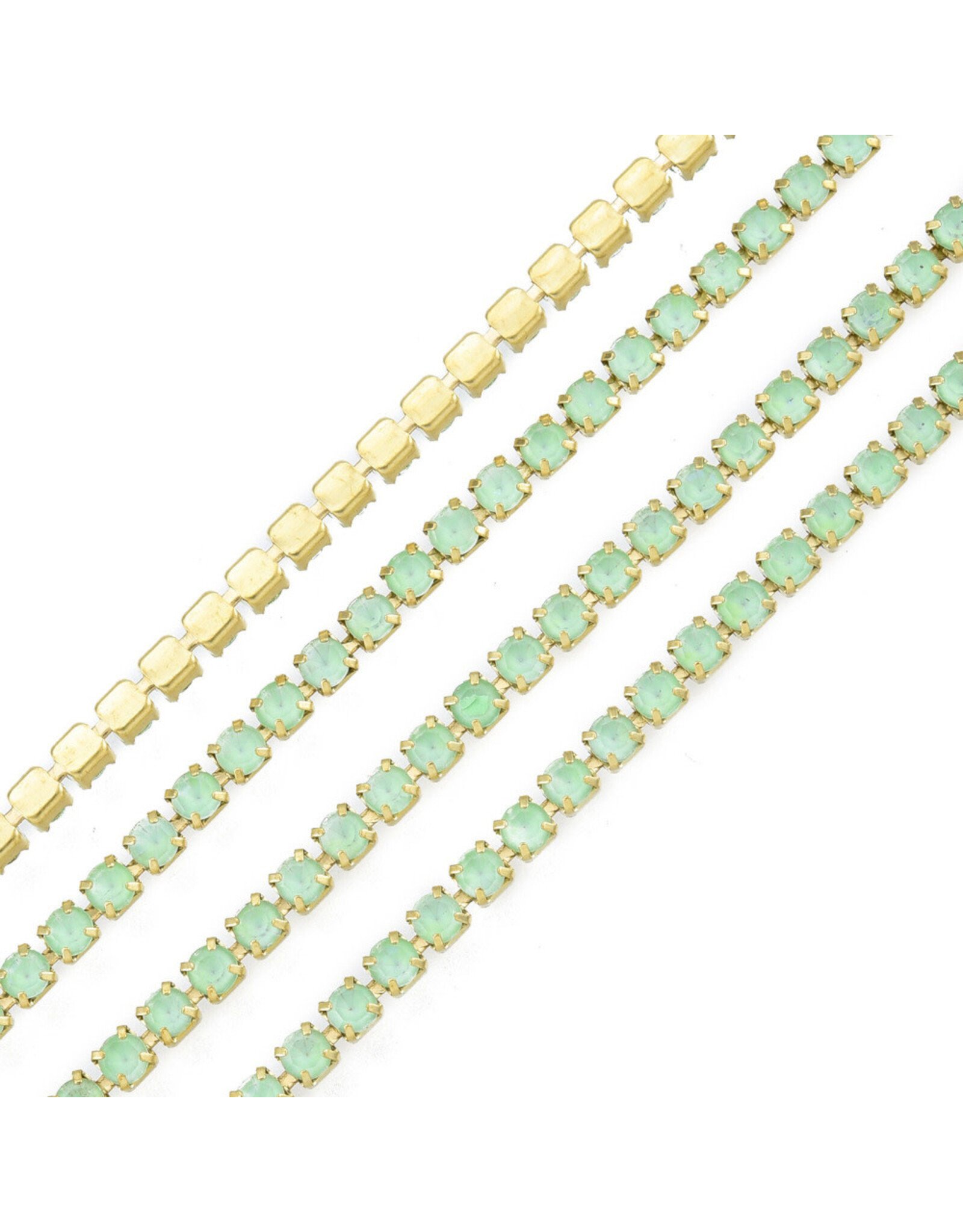 Rhinestone Banding 1 row 2mm Gold/Light Green Opal  x1 foot