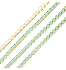 Rhinestone Banding 1 row 2mm Gold/Light Green Opal  x1 foot