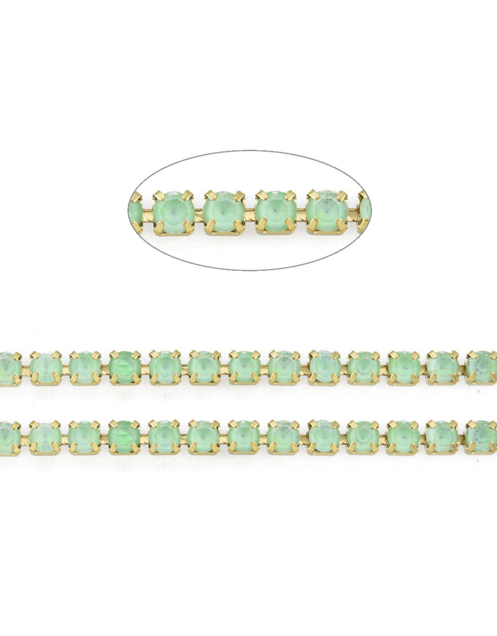 Rhinestone Banding 1 row 2mm Gold/Light Green Opal  x1 foot