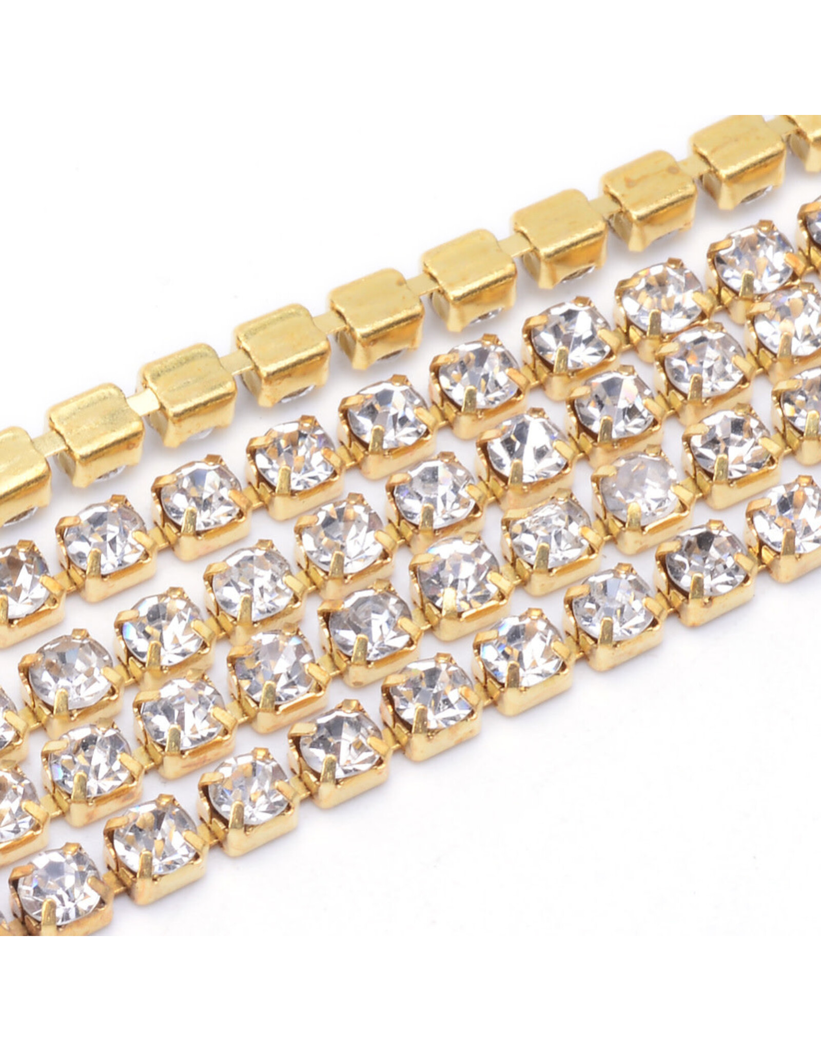Rhinestone Banding 1 row 2mm Gold/Clear