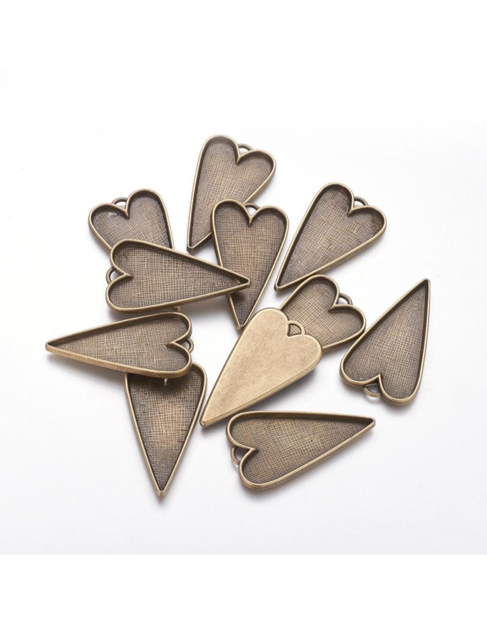 Heart Pendant Cabochon Setting 40mm Antique Brass  NF   x4