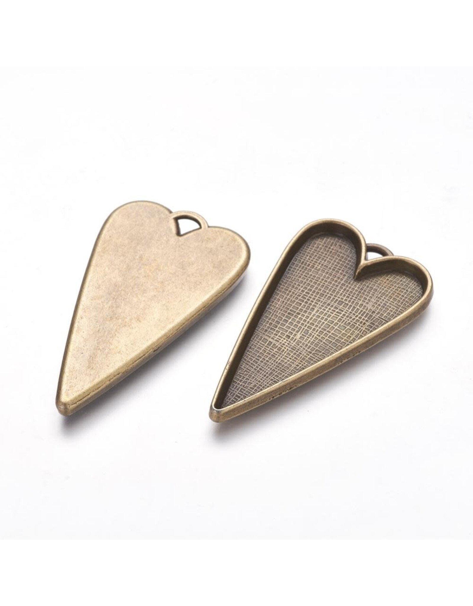 Heart Pendant Cabochon Setting 40mm Antique Brass  NF   x4
