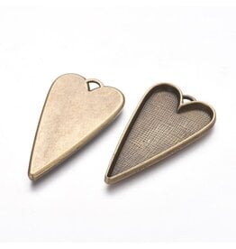 Heart Pendant Cabochon Setting 40mm Antique Brass  NF   x4