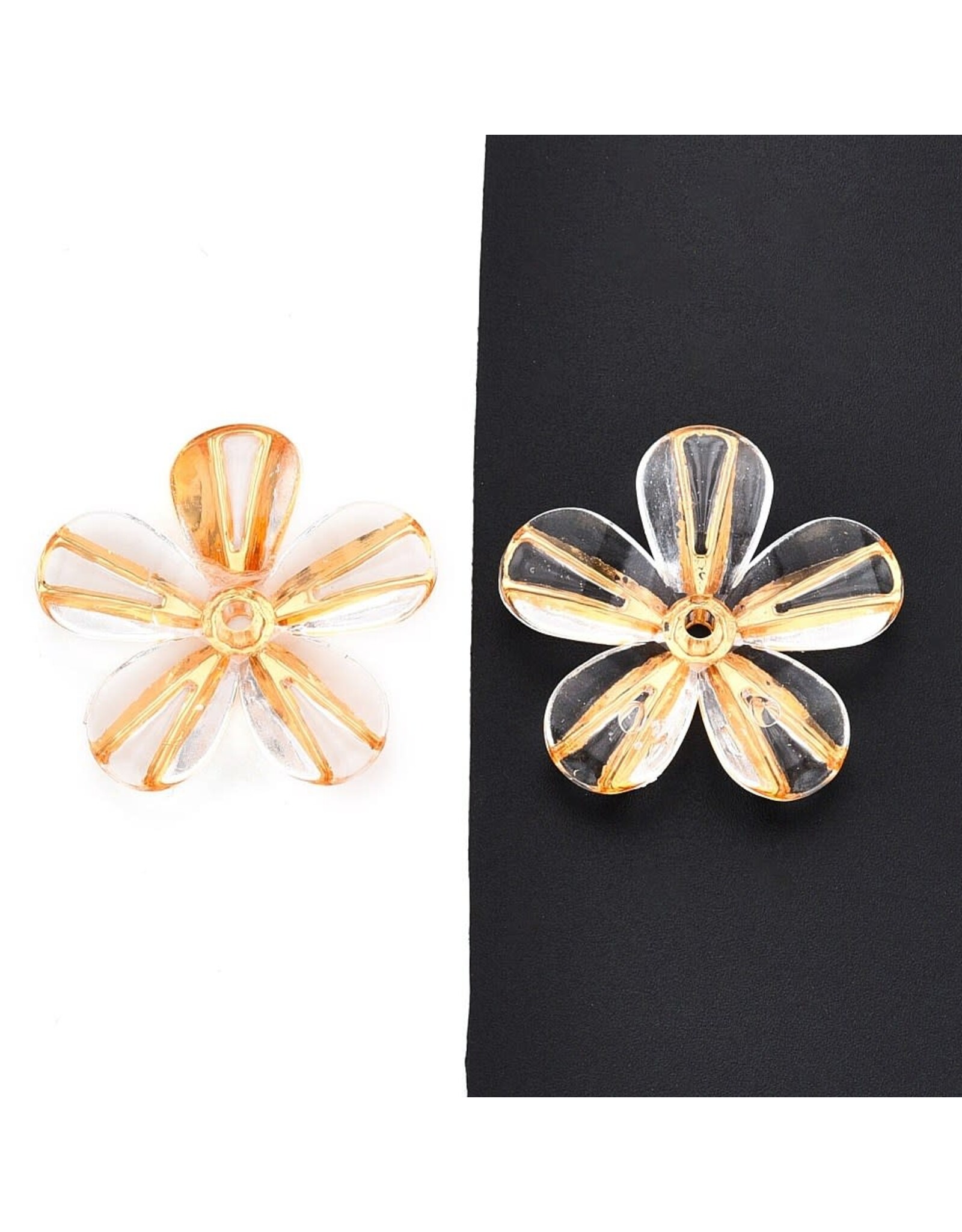 29mm Acrylic Flower Clear with Gold  x12