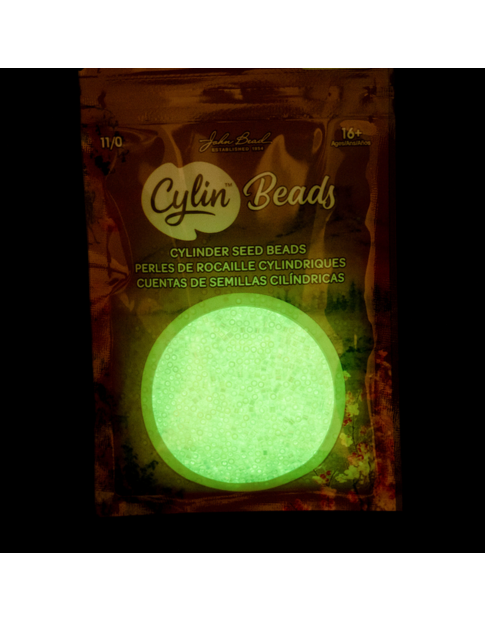 cb1114  11 Cylin Glow In Dark White AB to Green c/l  12g