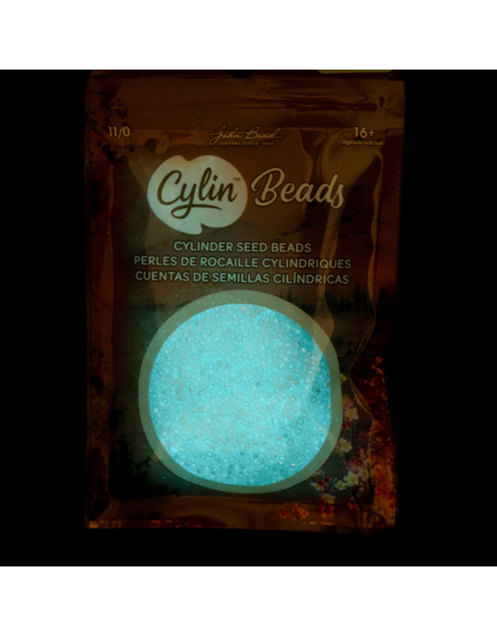 cb1115  11 Cylin Glow In Dark White AB to Turquoise c/l  12g