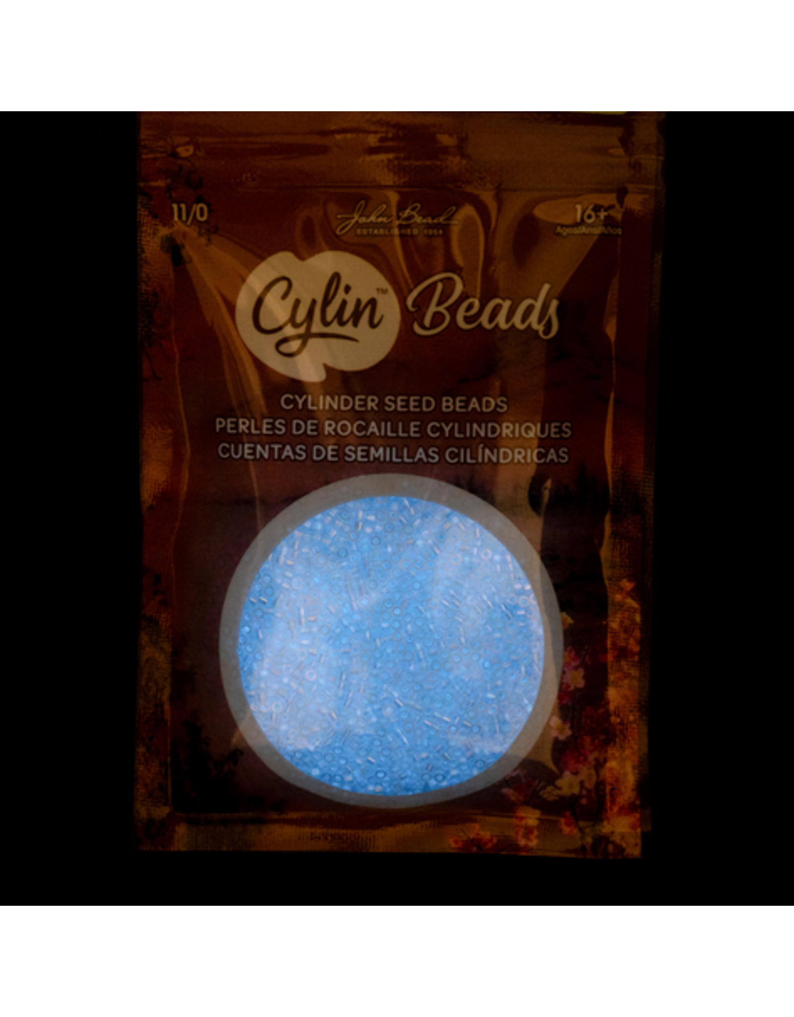 cb1116  11 Cylin Glow In Dark White AB  to Sky Blue c/l  12g