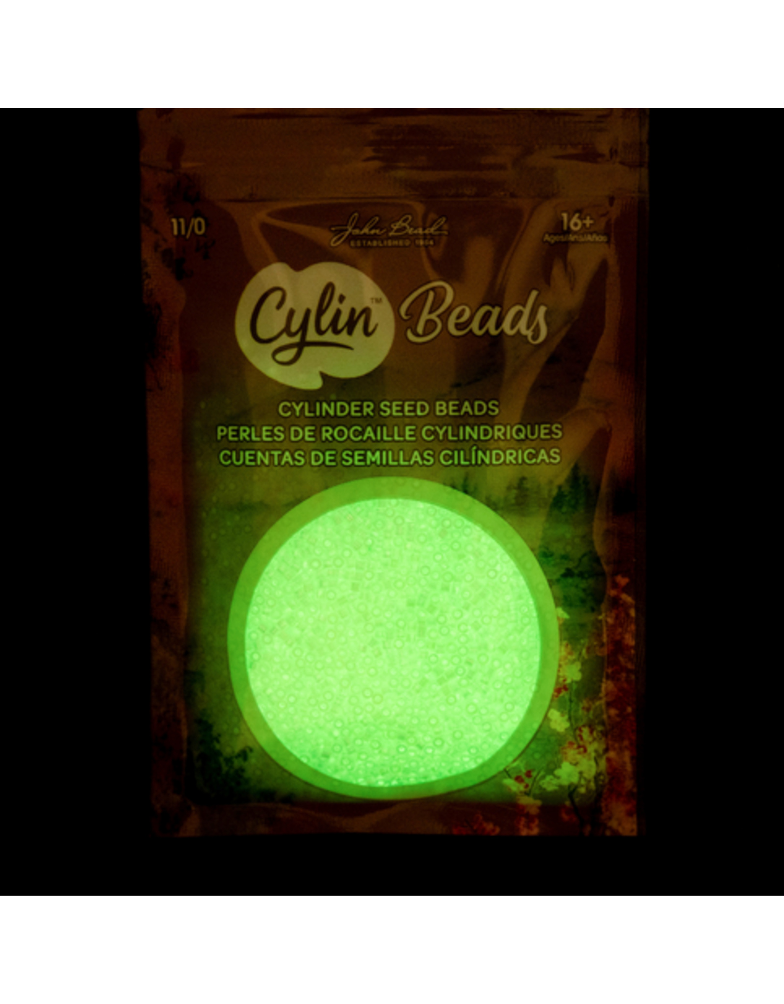 cb1124  11 Cylin Glow In Dark Light Green Ab to  Green c/l  12g
