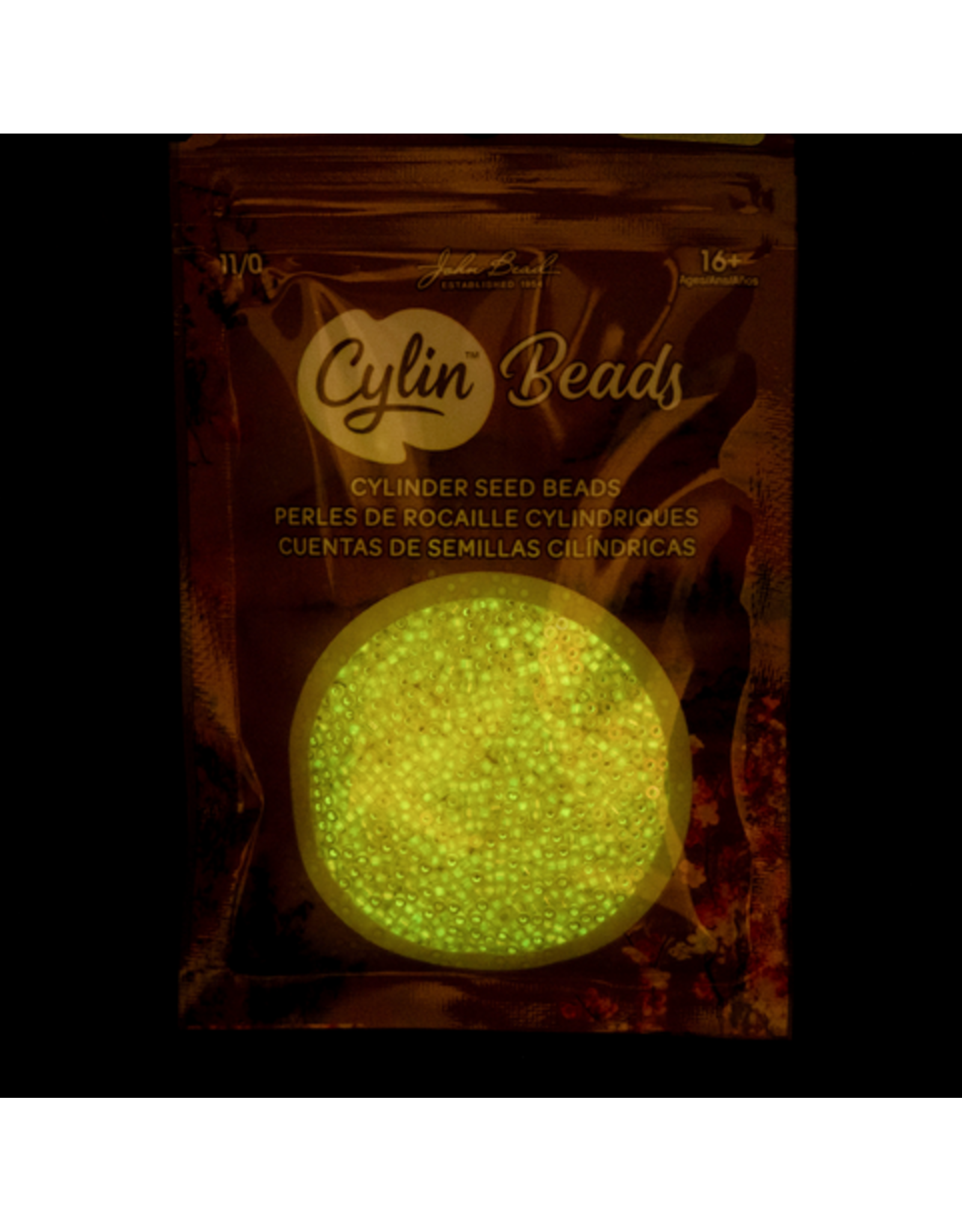 cb1126  11 Cylin Glow In Dark Golden Yellow Ab to  Yellow c/l  12g