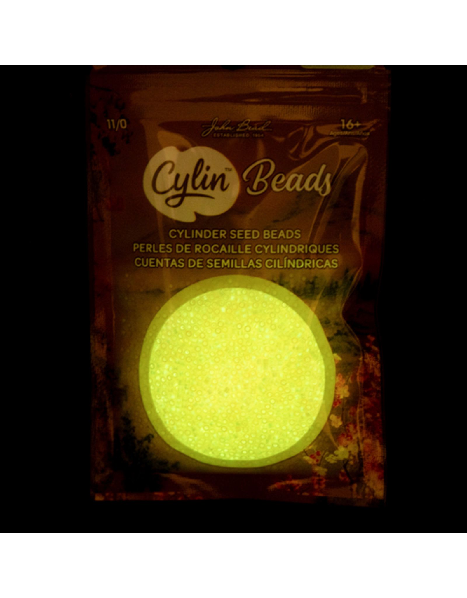 cb1127  11 Cylin Glow In Dark Light Yellow Ab to Yellow c/l  12g