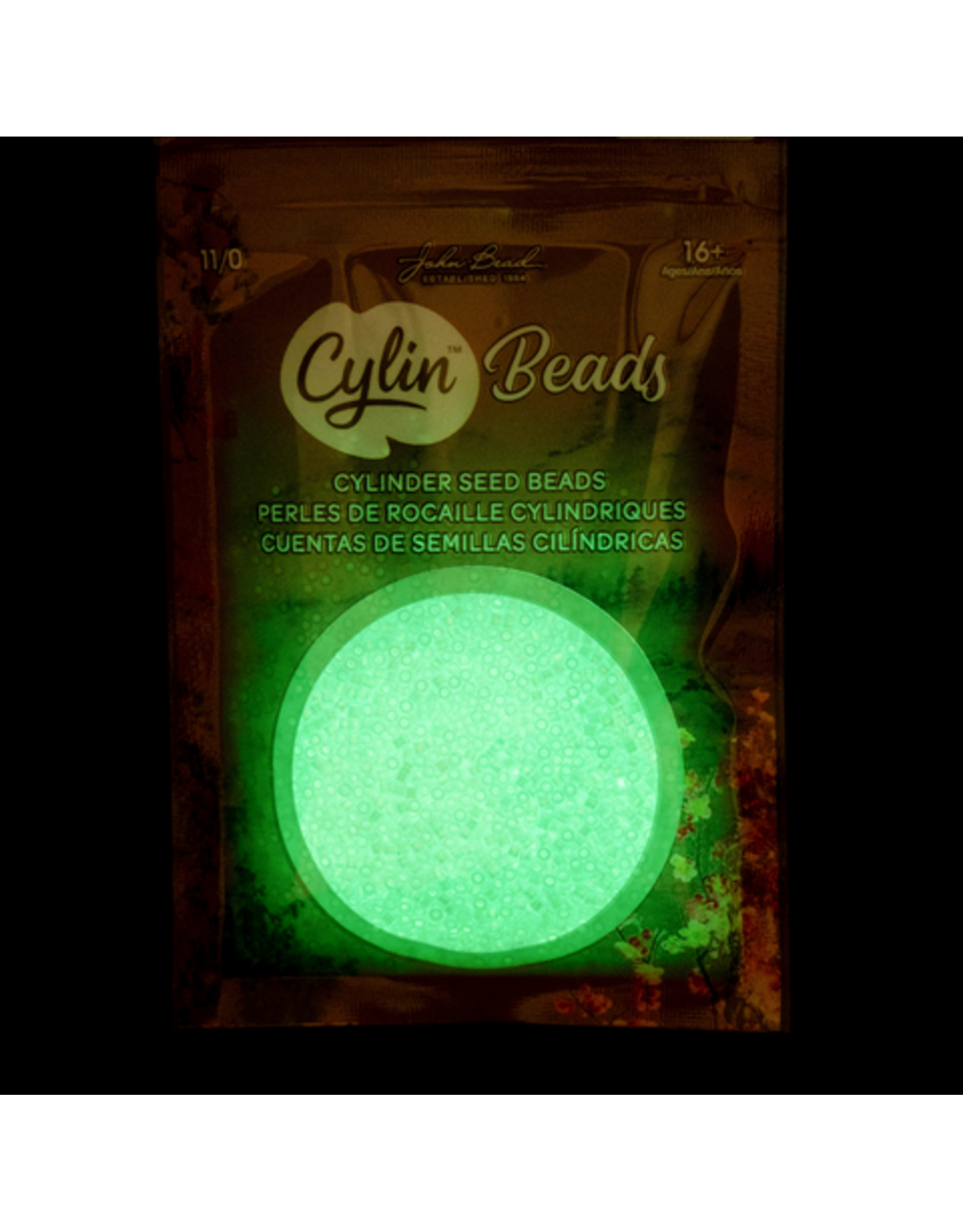 cb1132  11 Cylin Glow In Dark  Aqua  Blue Ab to Green  c/l  12g