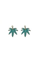 Cannabis Leaf 38x35mm  Antique Bronze Verdigris Green  x2