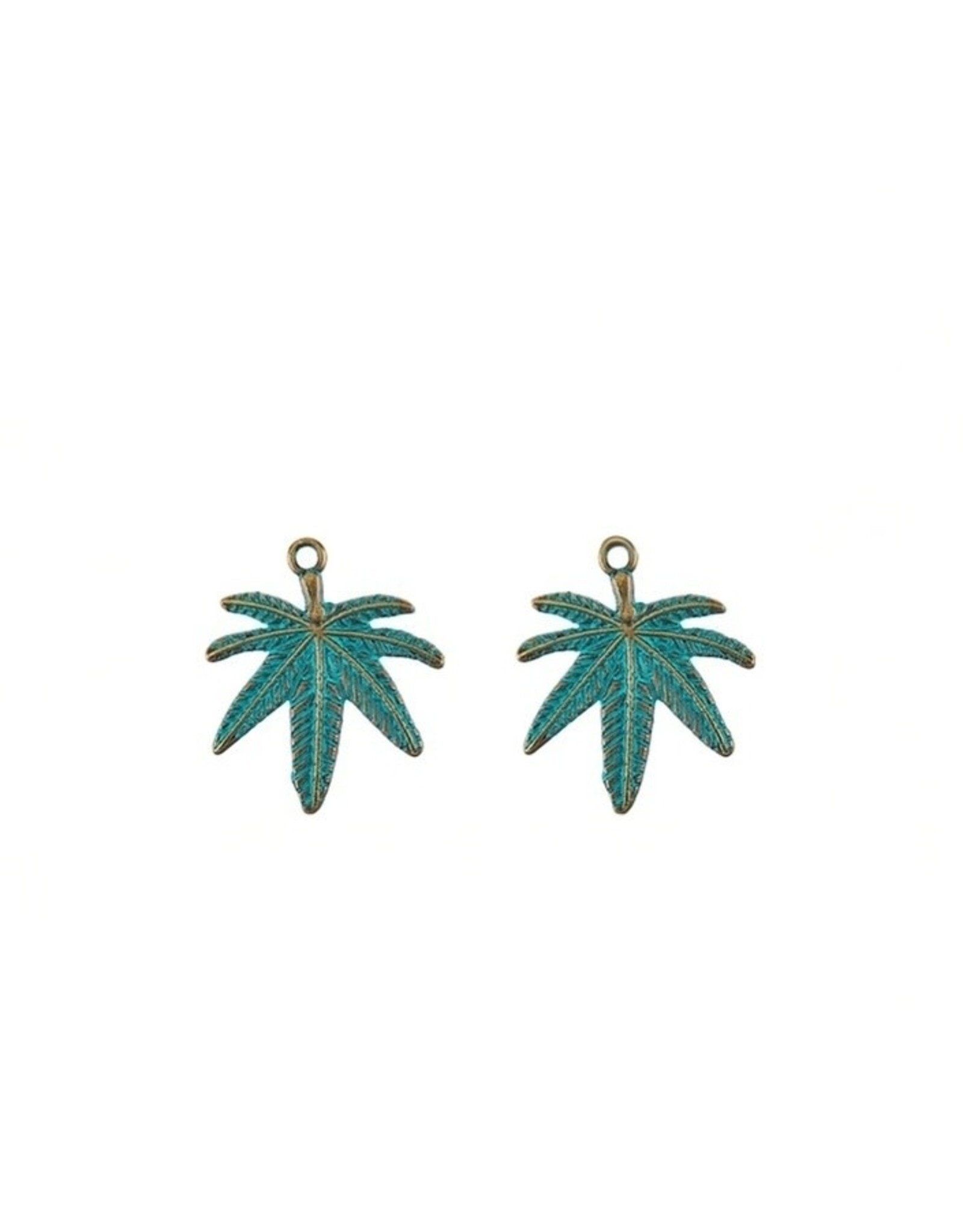 Cannabis Leaf 38x35mm  Antique Bronze Verdigris Green  x2