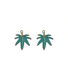 Cannabis Leaf 38x35mm  Antique Bronze Verdigris Green  x2