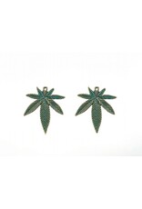 Cannabis Leaf 40x35mm  Antique Bronze Verdigris Green  x2