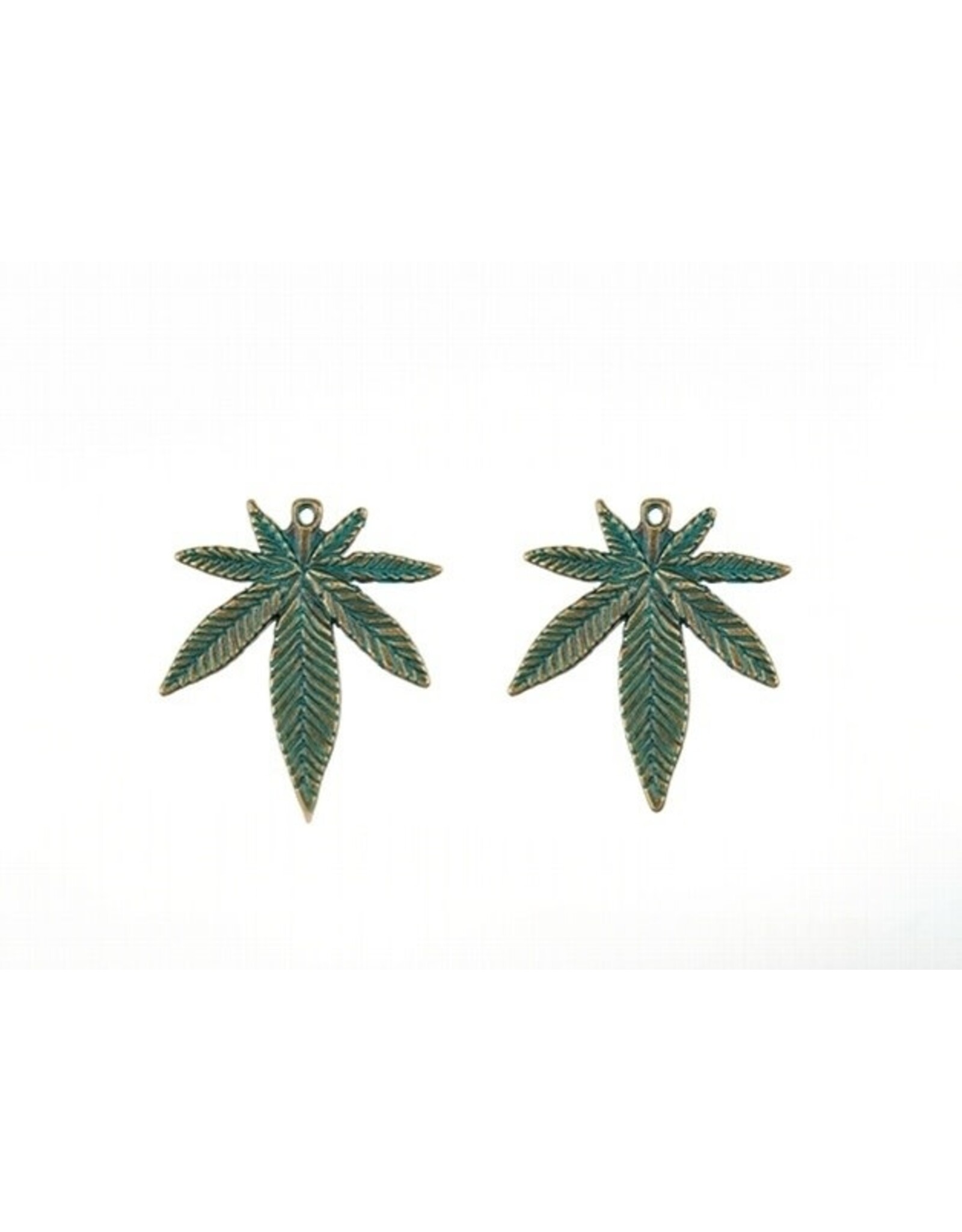 Cannabis Leaf 40x35mm  Antique Bronze Verdigris Green  x2