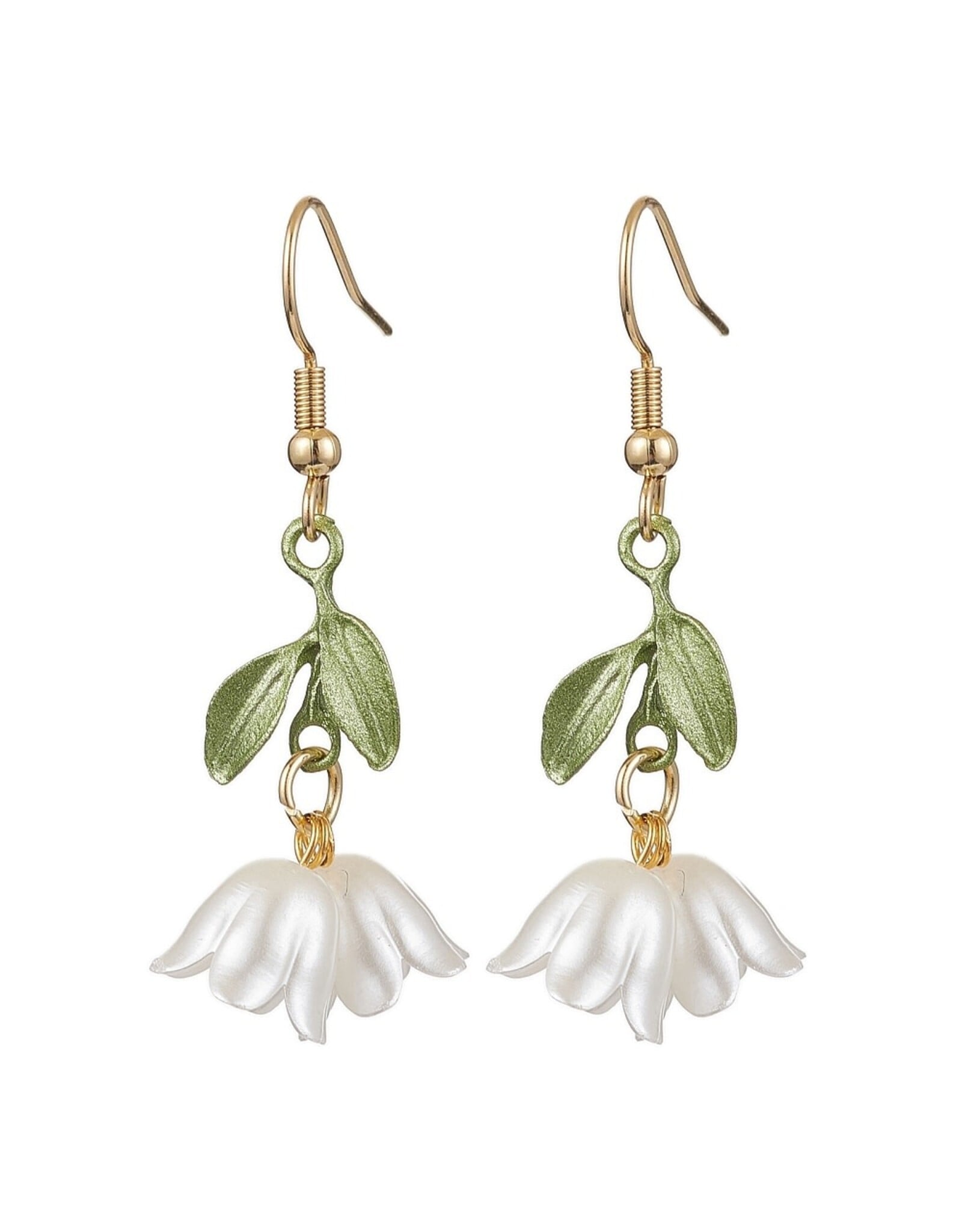 Hook Earring White Bell Flower 45mm   x1 Pair
