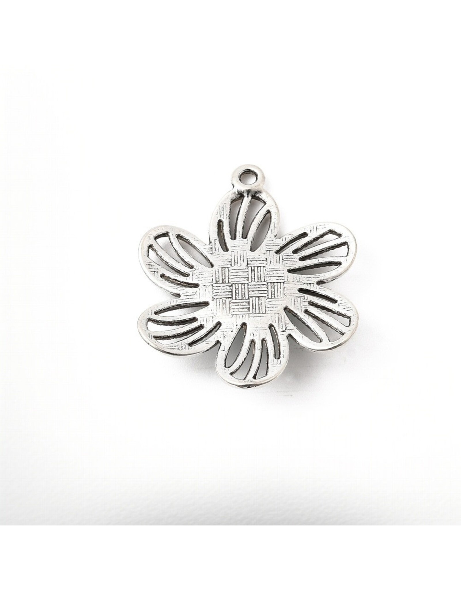 25mm Flower Antique Silver   x2  NF