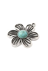 25mm Flower Antique Silver   x2  NF