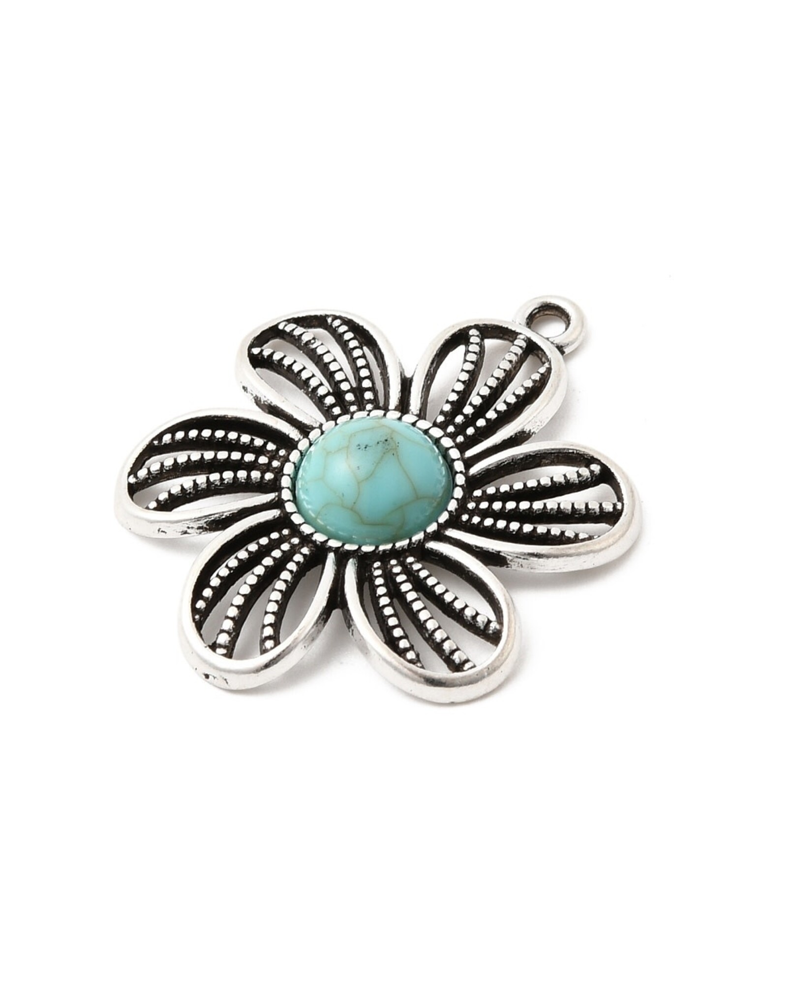 25mm Flower Antique Silver   x2  NF
