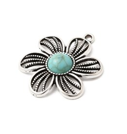 25mm Flower Antique Silver   x2  NF