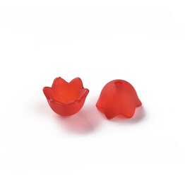 6x9mm Acrylic Bell Flower Cap Red Matte  x100