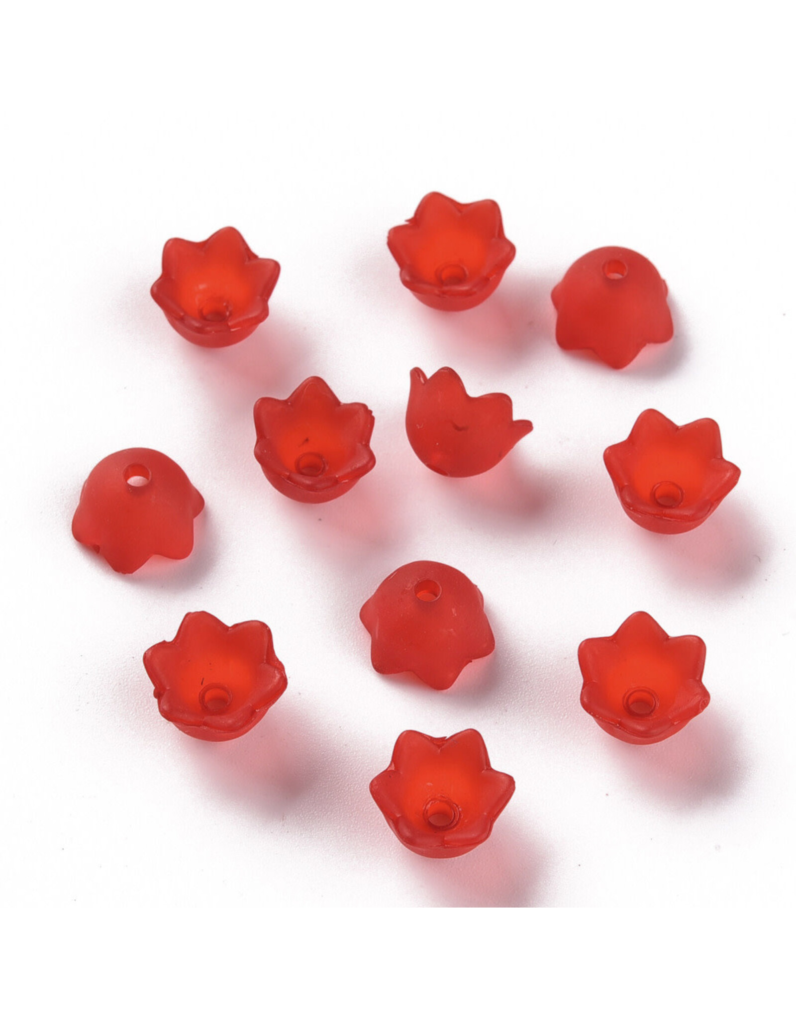 6x9mm Acrylic Bell Flower Cap Red Matte  x100