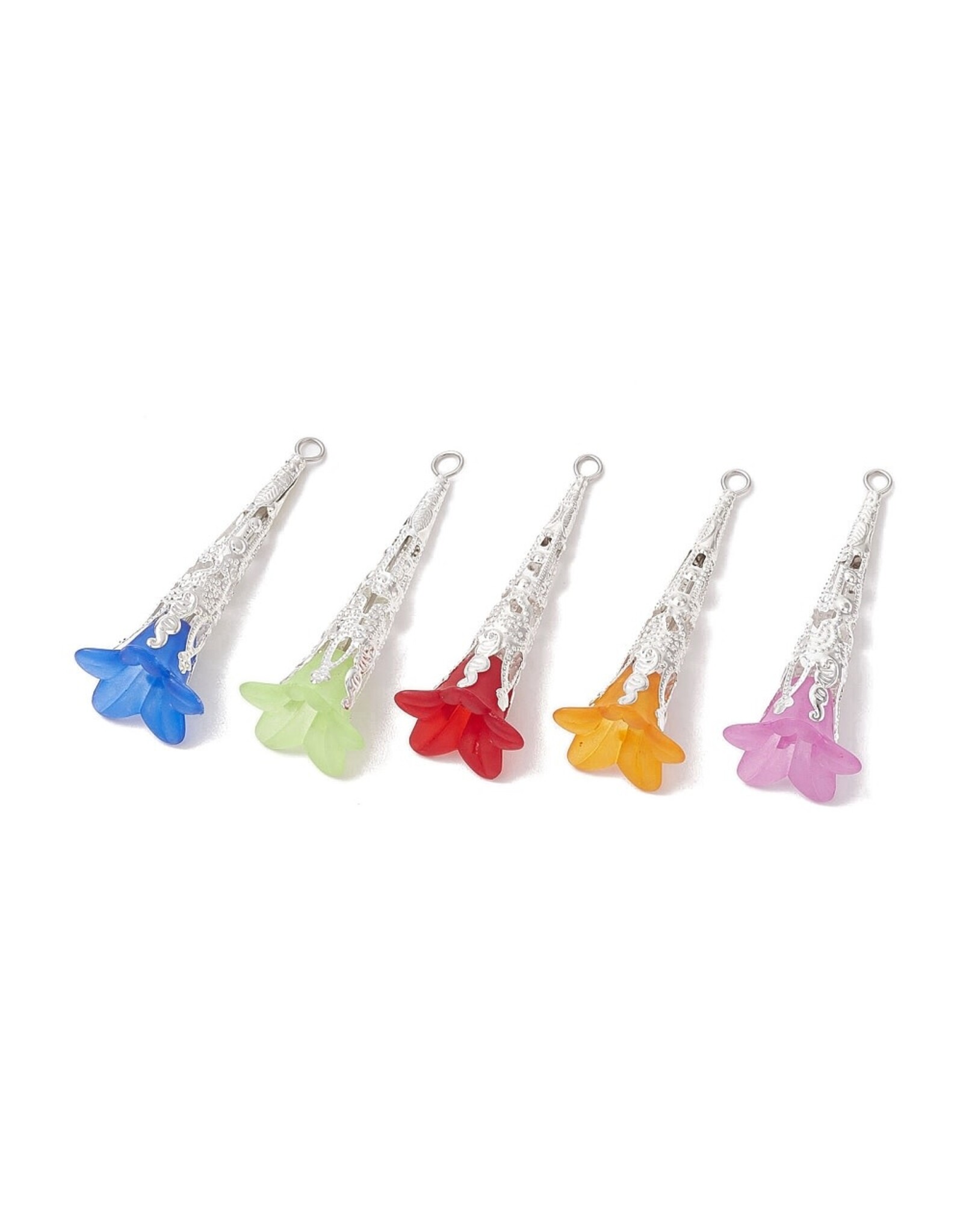 50x18mm Acrylic Flower with Metal Cone Assorted Colour Matte  x5 Pair