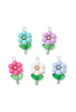 33x15mm Acrylic Flower Charm Random Colours x2 Pair