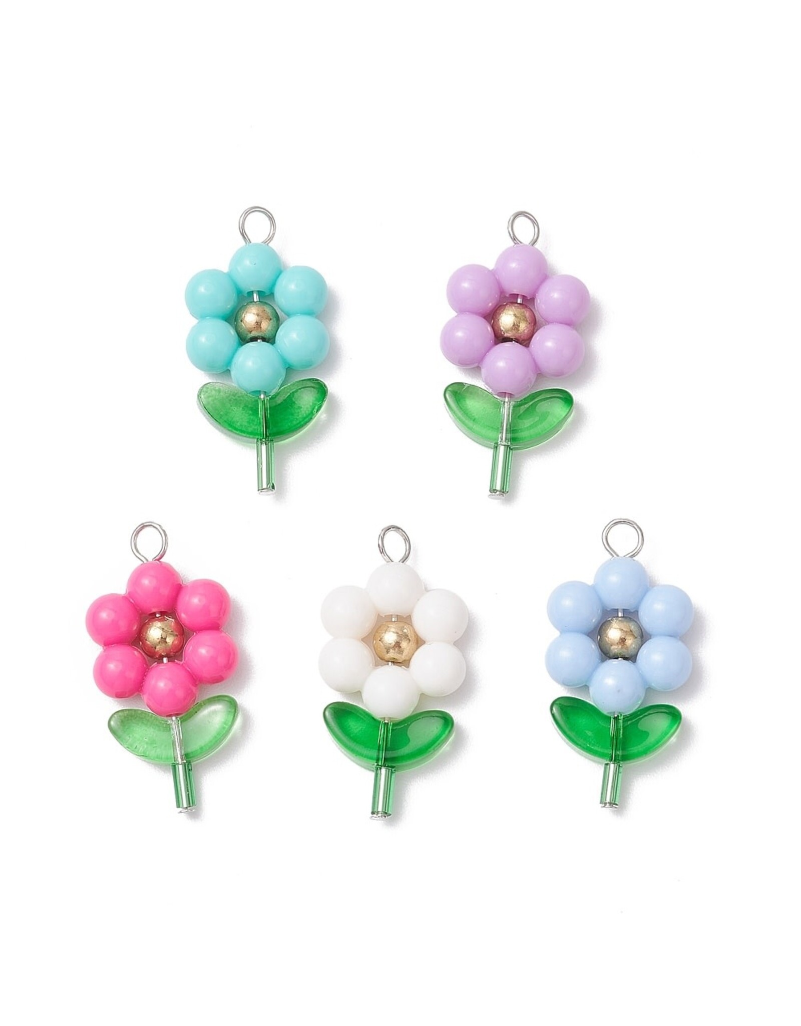 33x15mm Acrylic Flower Charm Random Colours x2 Pair