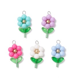 33x15mm Acrylic Flower Charm Random Colours x2 Pair