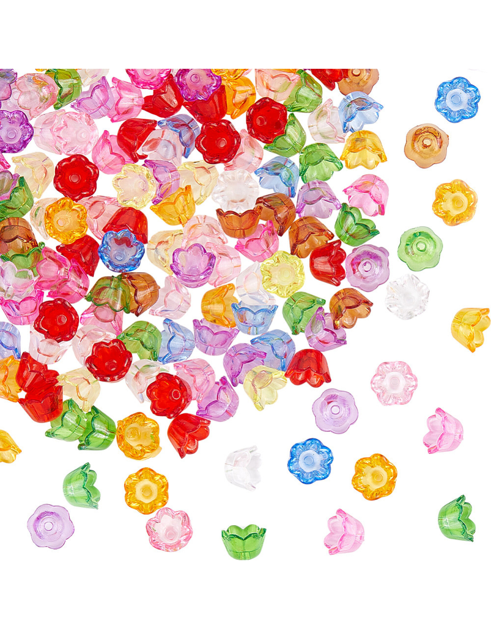 6x9mm Acrylic Bell Flower Cap Transparent Multi Mix  x100