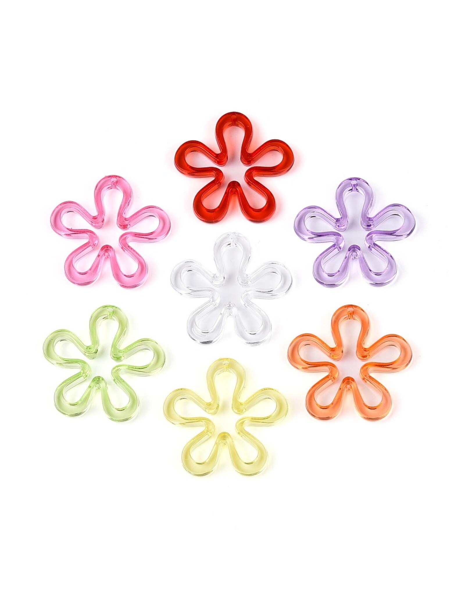 42mm Acrylic Flower Pendant Random Colours x5 Pair