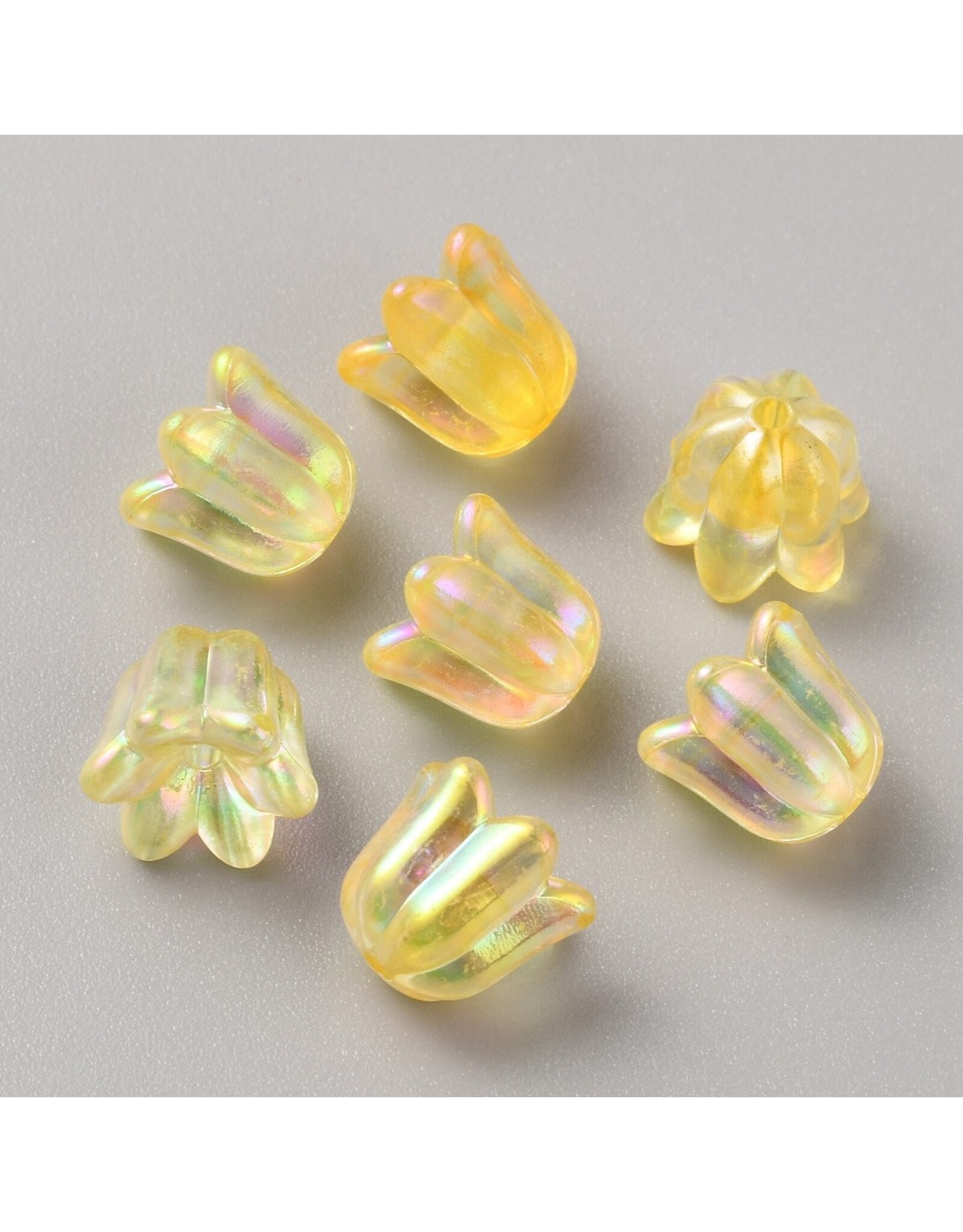 10mm Acrylic Bell Flower Cap  Transparent Yellow AB  x50