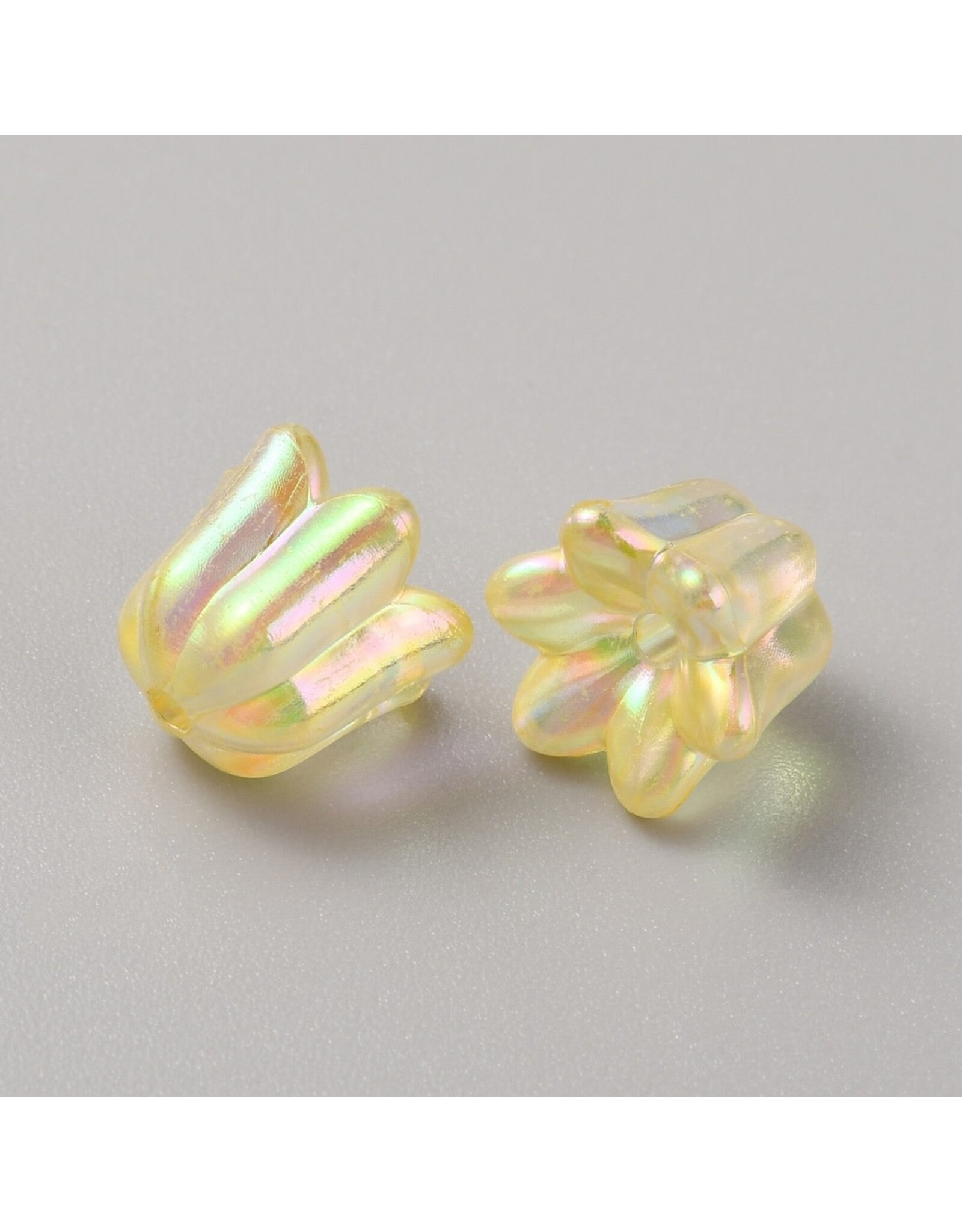 10mm Acrylic Bell Flower Cap  Transparent Yellow AB  x50