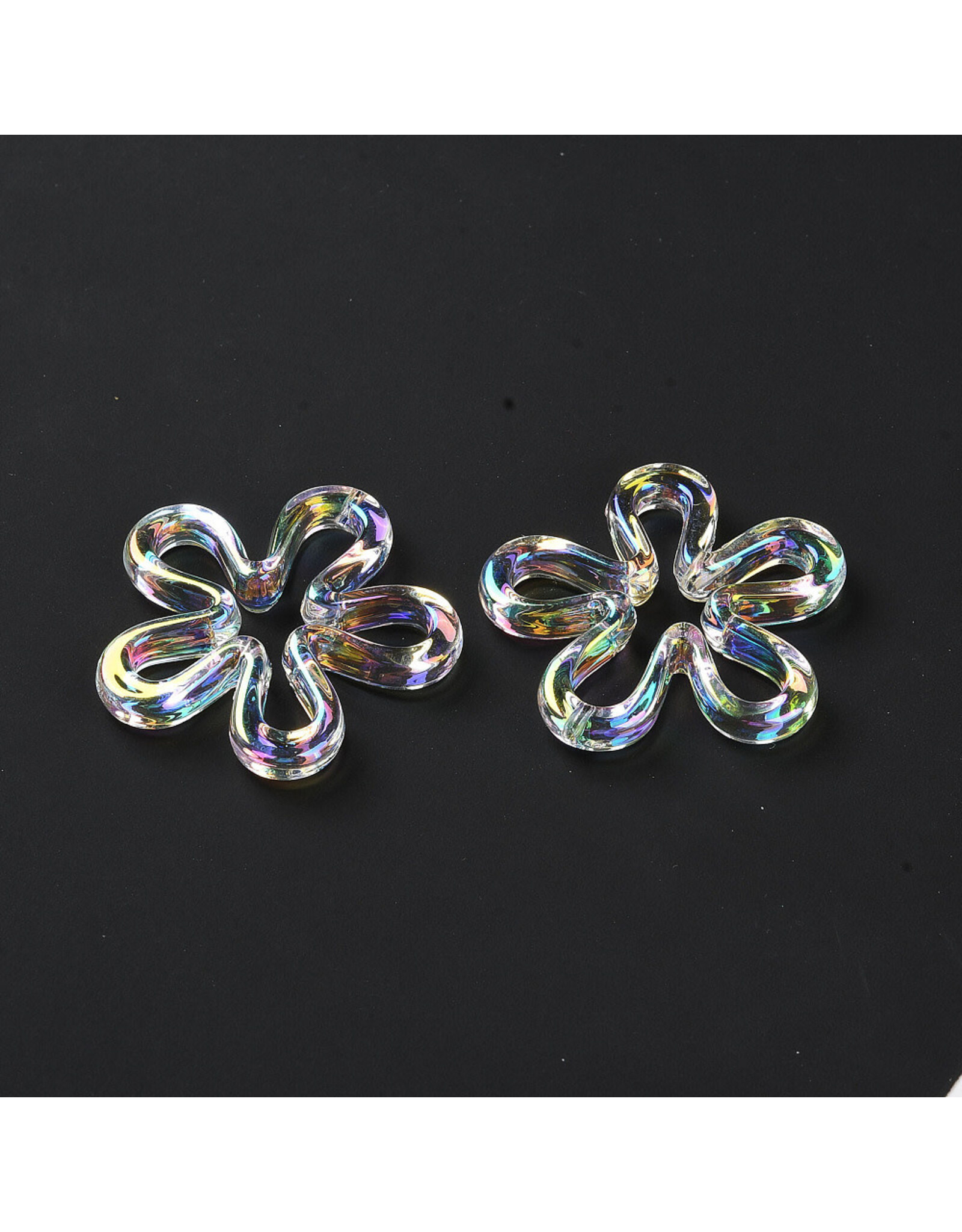 42mm Acrylic Flower Pendant Clear AB x3 Pair