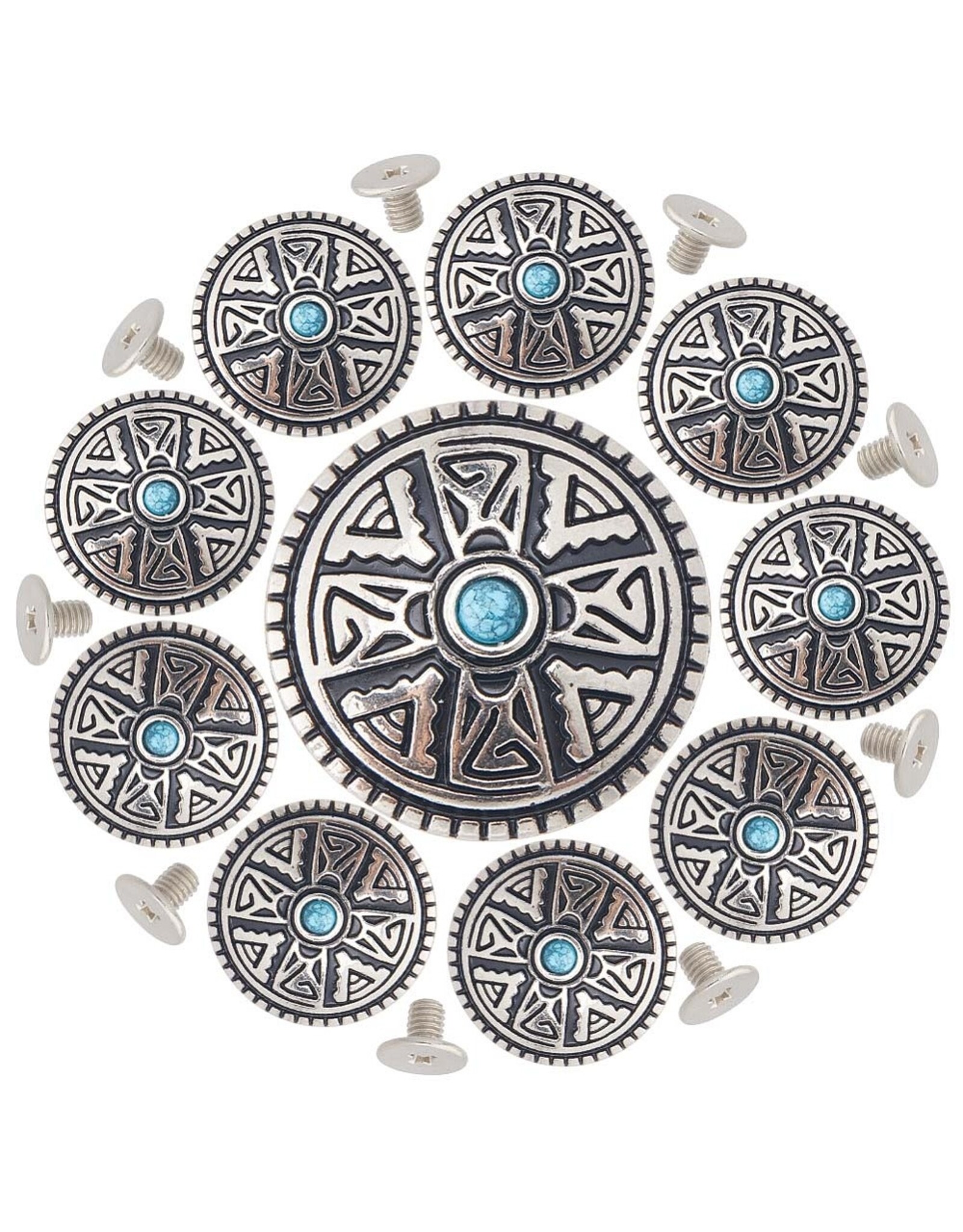 28mm Round Metal Stud With Synthetic Turquoise   x2
