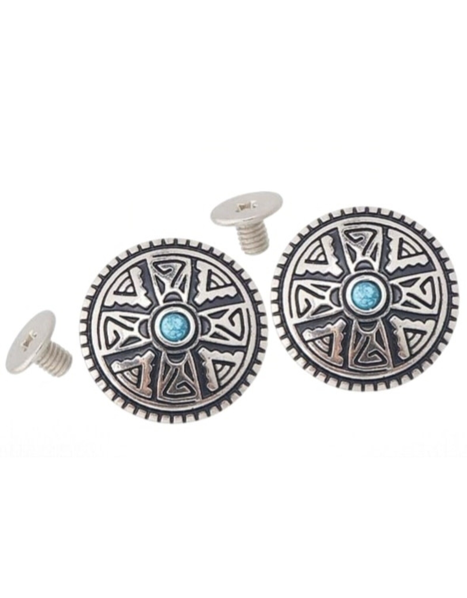 28mm Round Metal Stud With Synthetic Turquoise   x2