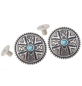 28mm Round Metal Stud With Synthetic Turquoise   x2