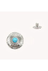 30mm Round Silver Metal Stud With Synthetic Turquoise   x2