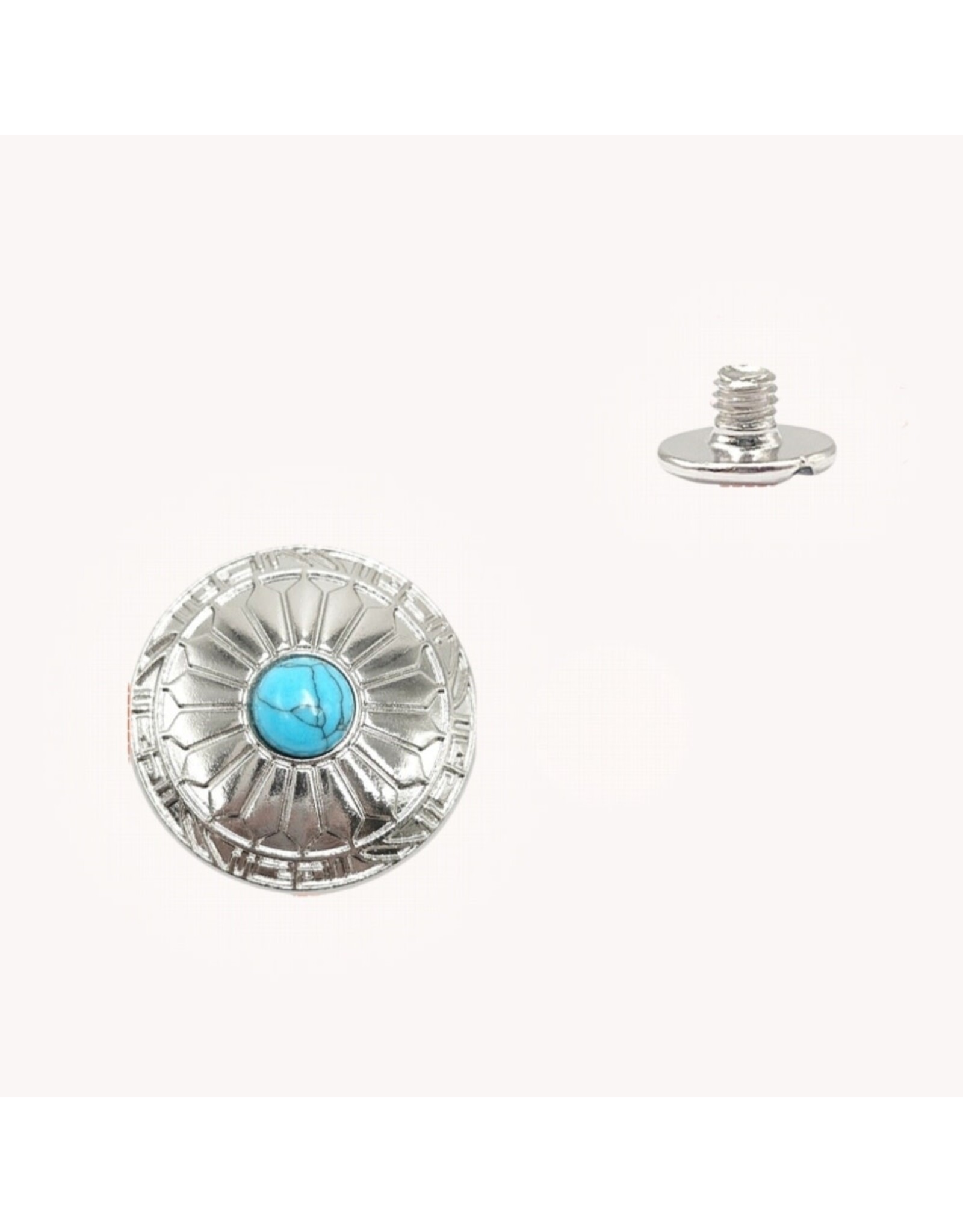 30mm Round Silver Metal Stud With Synthetic Turquoise   x2