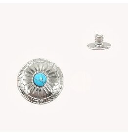 30mm Round Silver Metal Stud With Synthetic Turquoise   x2