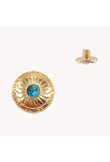 30mm Round Metal Gold  Stud With Synthetic Turquoise   x2