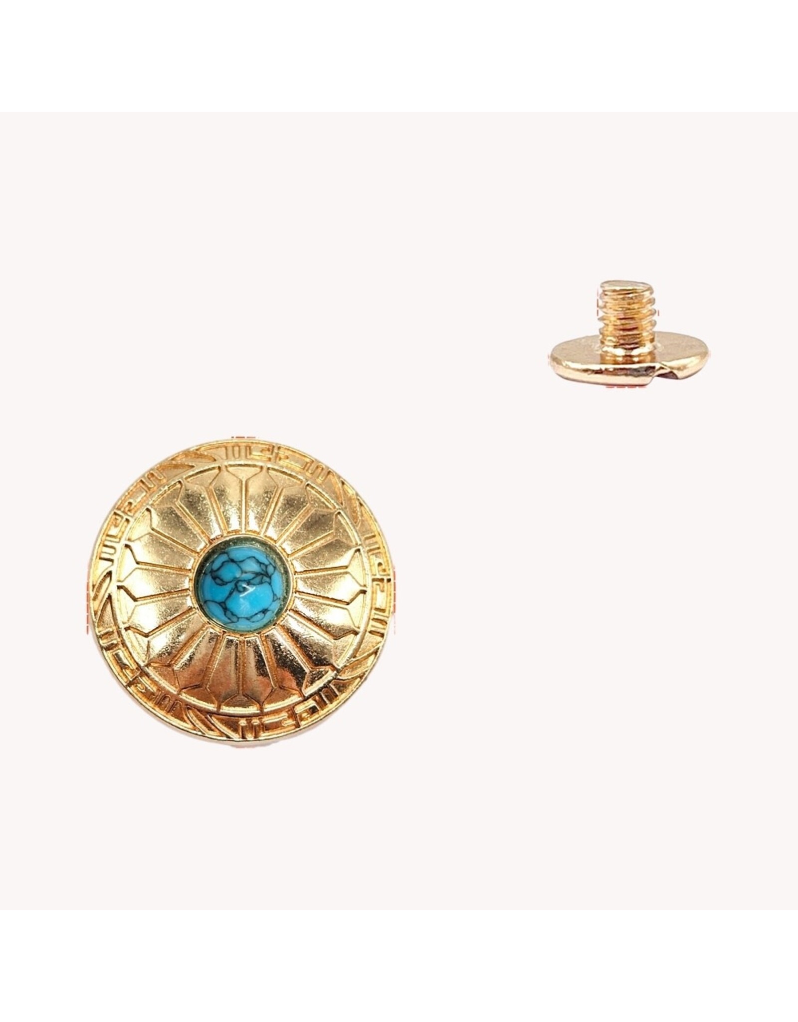 30mm Round Metal Gold  Stud With Synthetic Turquoise   x2