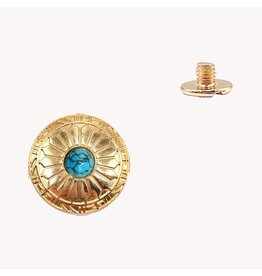 30mm Round Metal Gold  Stud With Synthetic Turquoise   x2