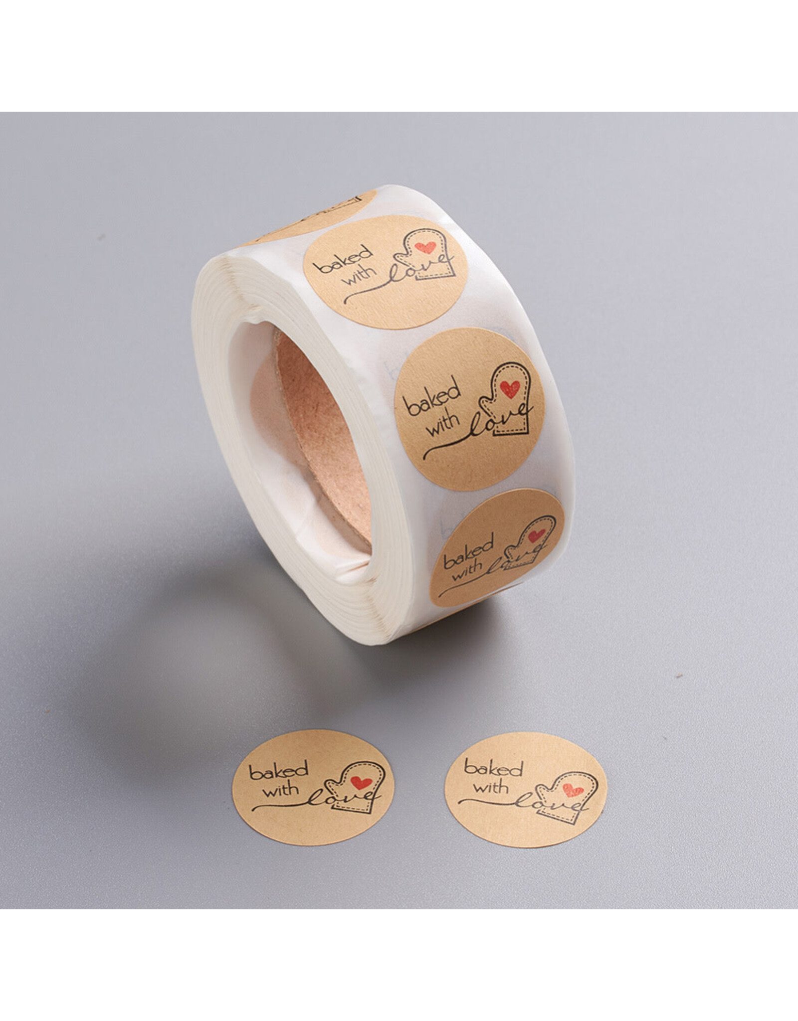 Kraft Sticker  Baked With Love 25mm  x500