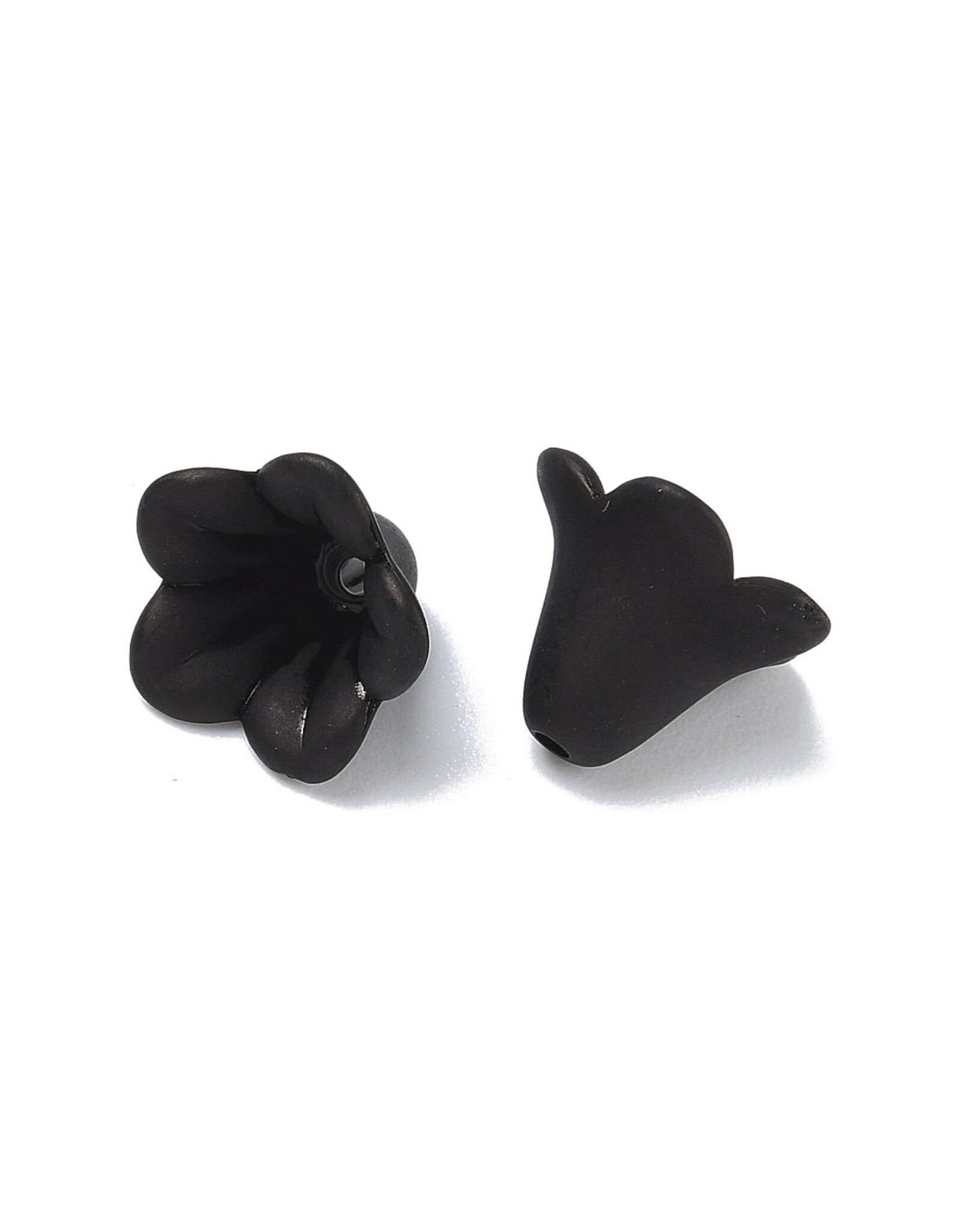 14x10mm Acrylic Bell Flower  Jet Black  x50